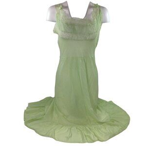 Vintage Wards Womens Lingerie Nightgown Lace Dupont Nylon Green Bows Size 34